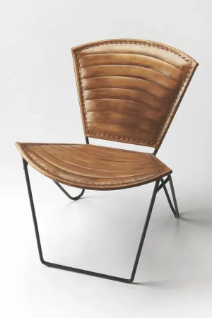 Accent Seating Felix Iron & Leather Brown Leather Accent Chair Instant Buy