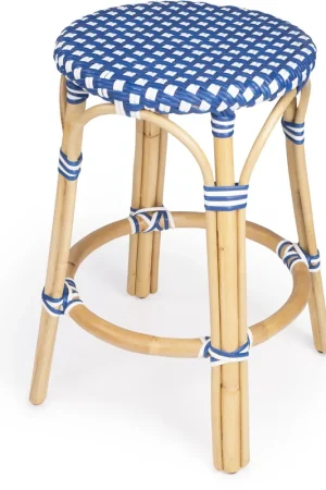 Tobias Blue & White Rattan Bar Stool Save Now