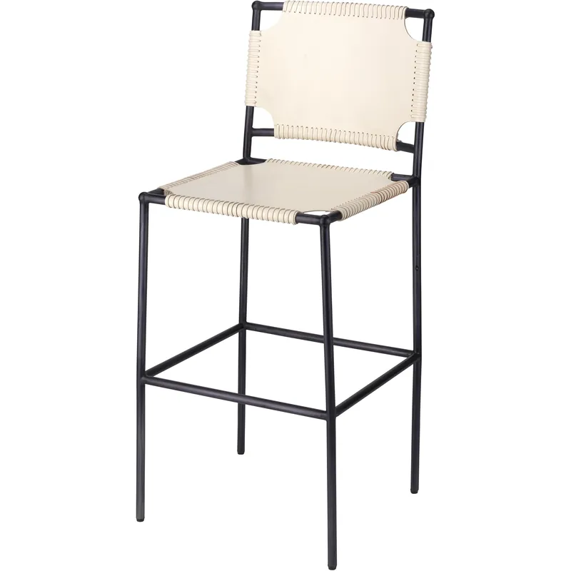 Asher 42 inch Off-White Leather & Black Metal Bar Stool Get Yours