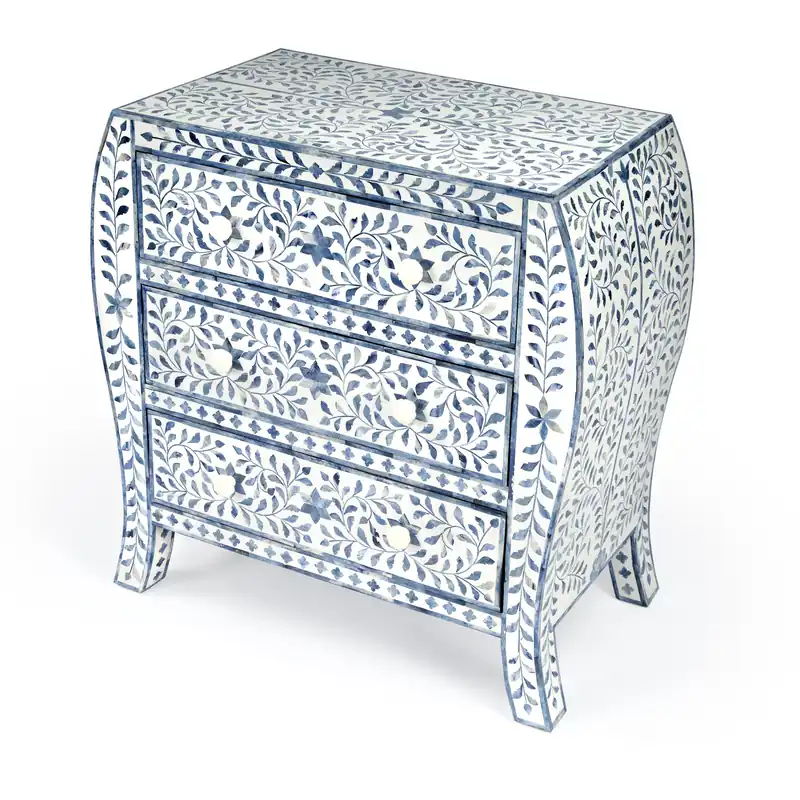 Trubadur and Bone Inlay 3 Drawer Chest in White and Blue One Day Deal