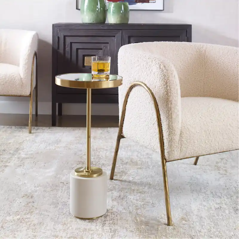 High Quality Laurier 25 X 12 inch White Faux Shagreen and Brushed Brass Drink Table