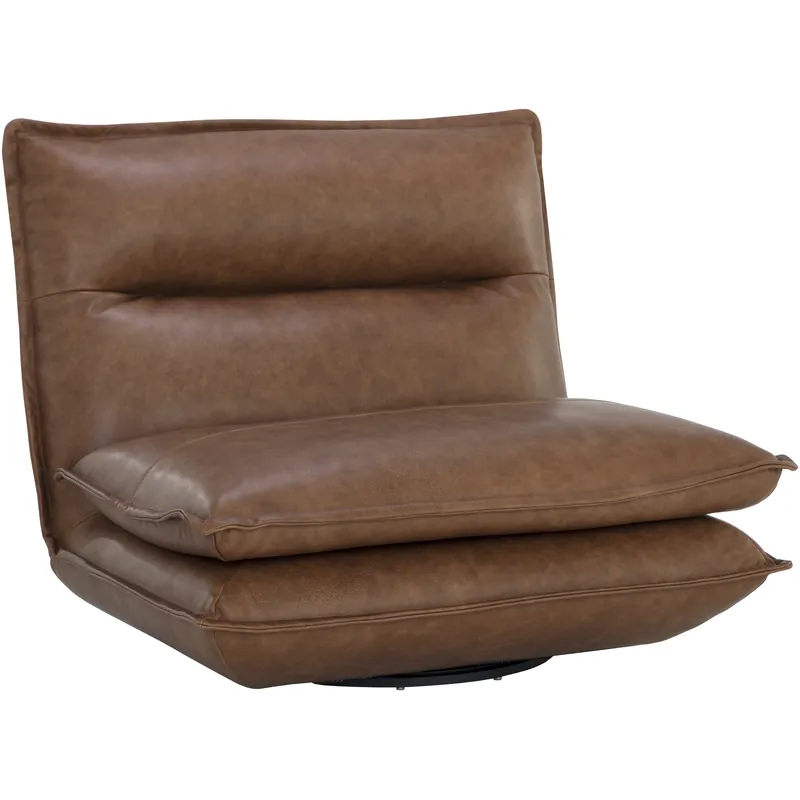 Colson Cognac Leather Swivel Armless Chair, Swivel Seasonal Sale
