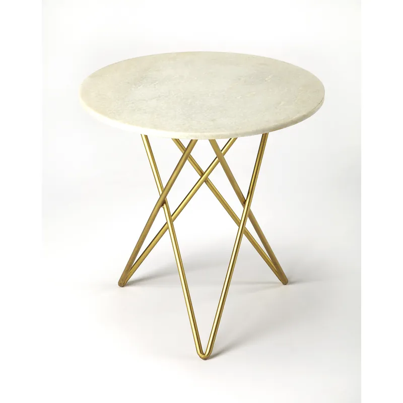 Fast Shipping Butler Loft Quantum White Marble 21 X 21 inch Marble & Metal Accent Table
