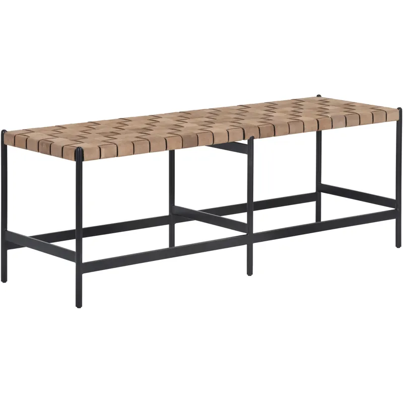 Weekend Sale Omari Suede Light Tan Leather Bench