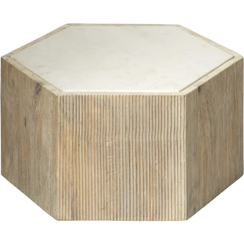 Argan 20 X 17 inch Natural Wood & White Marble Table, Hexagon Affordable