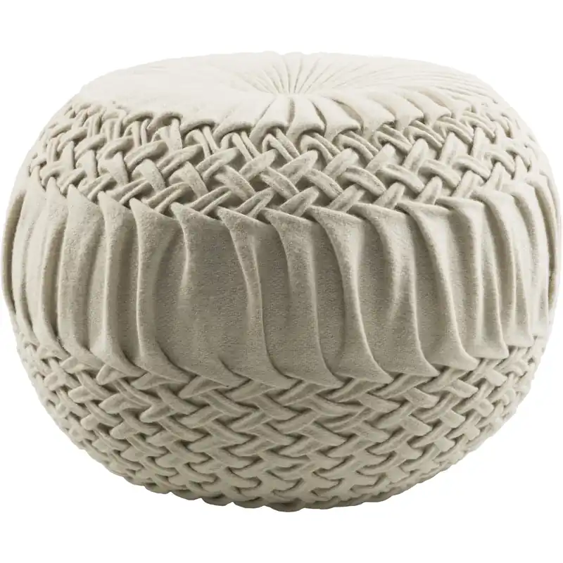 Handmade Alana 14 inch Cream Pouf, Round