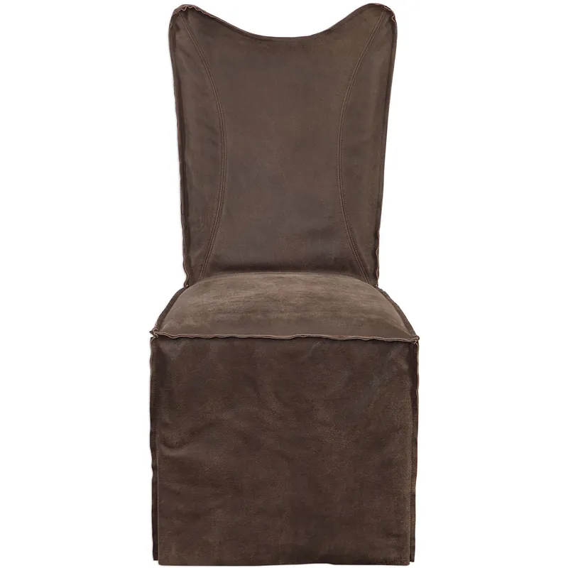 Order Now Delroy Distressed Hand-Sanded Chocolate Nubuck Leather Armless Chairs, Set of 2