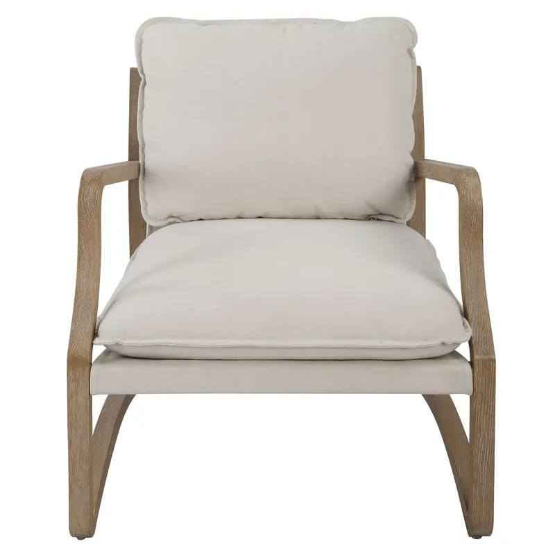 In Demand Melora Natural Solid Oak and Natural Linen Toned Fabric Accent Chair