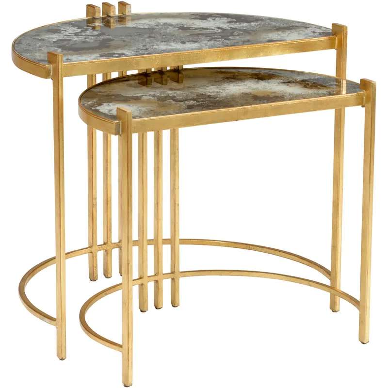 Luxury Wildwood 28 X 25 inch Acid Wash/Antique Gold Leaf Nested Tables, Set of 2