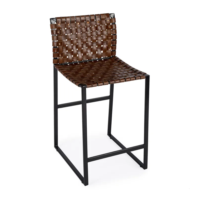 Urban Brown Woven Leather Bar Stool Worldwide Shipping