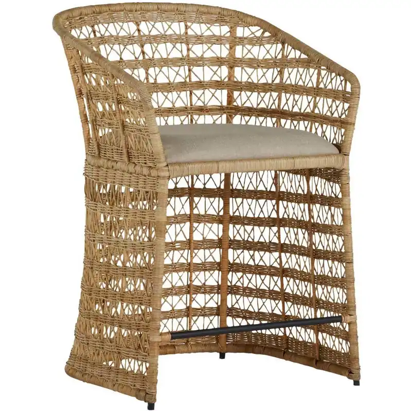 Get Yours Libby 35.25 inch Natural Rattan / Dark Grey Metal / Vienna Custard Bar Counter Stool
