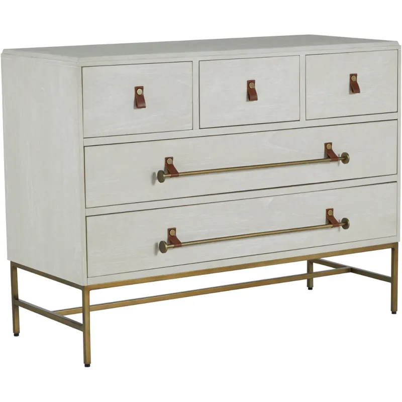 Maya Cerused White / Stained Brass / Caramel Brown Leather Dresser Buy Direct