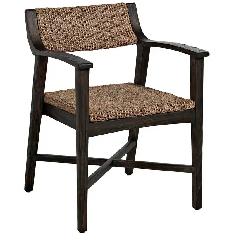 Buy Direct Richard Dark Brown Rubber Wood / Natural Seagrass Dining Chair