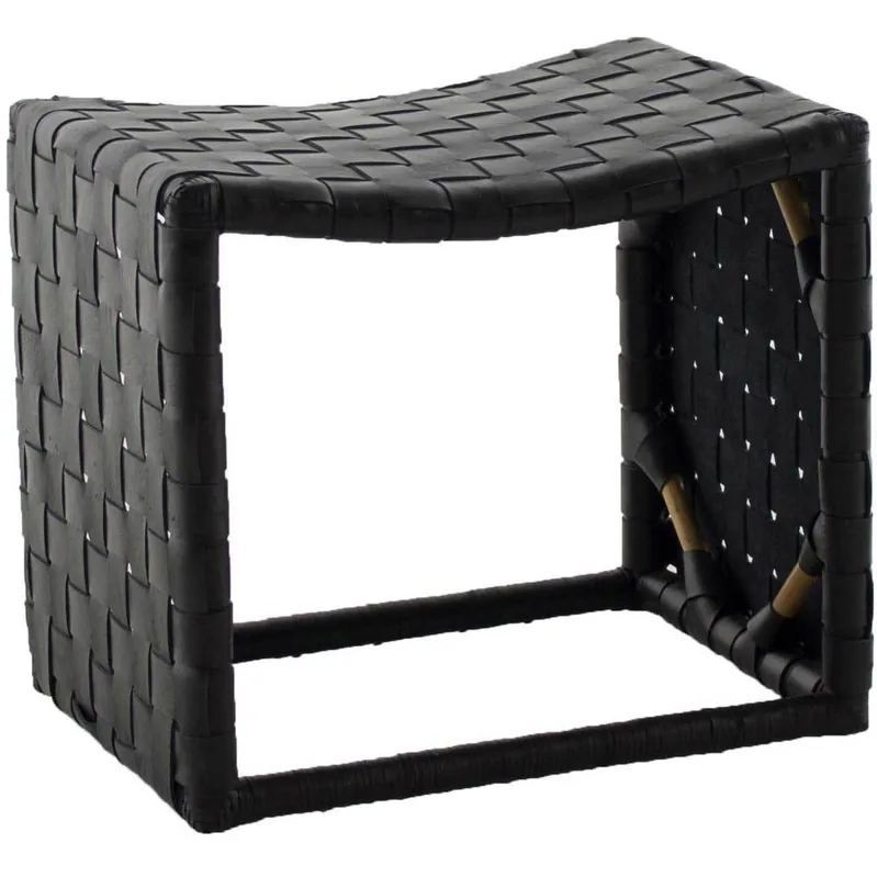 Trusted Brand Dover 19.75 inch Natural Rattan / Black Leather Ottomans Stool