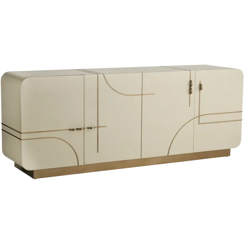 Montevito 84.5 inch Ivory and Antique Brass with Satin Walnut Credenza Warranty Included
