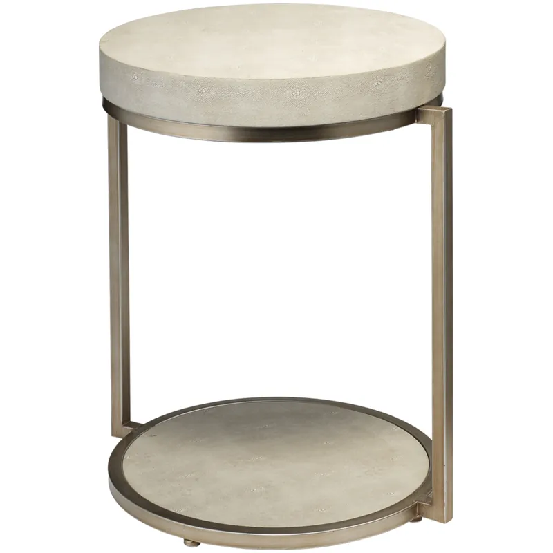 Buy Direct Chester Round 23.5 X 20.5 inch Ivory Faux Shagreen and Antique Brass Metal Side Table