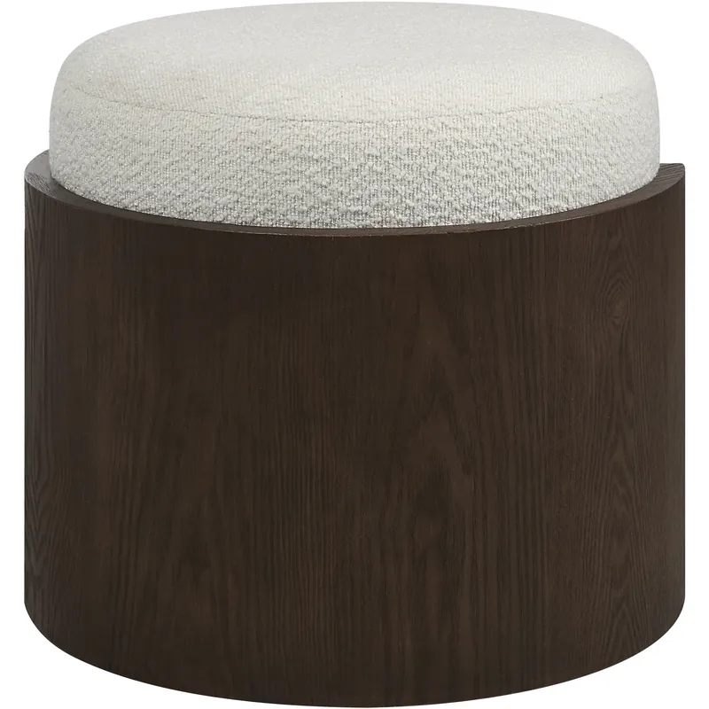 Warranty Included Capsula 18 inch Walnut Veneer and Off-White Ottoman