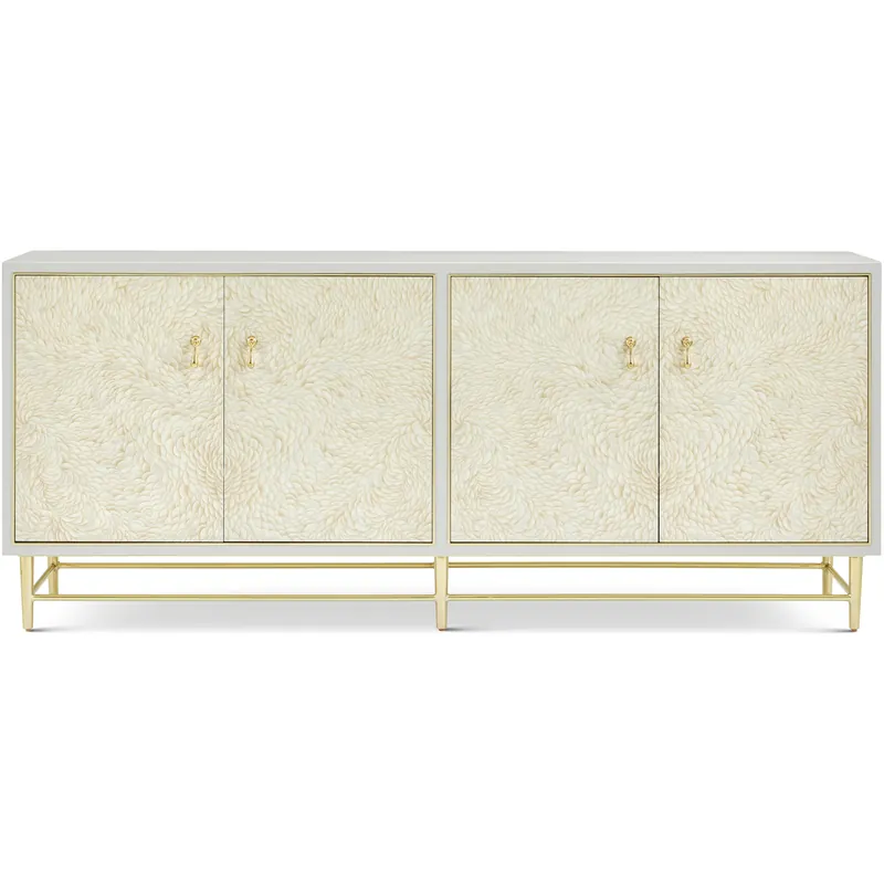 Fan Favorite Judith Leiber Couture 80 X 19 inch Feather / Solstice / Polished Brass Credenza, Wooden, 4-Door