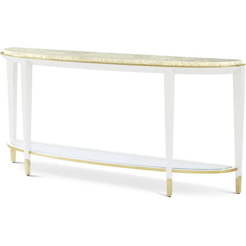 Fresh Stock Judith Leiber Couture 73.5 X 15.5 inch Feather / Solstice / Polished Brass Console Table, Wooden
