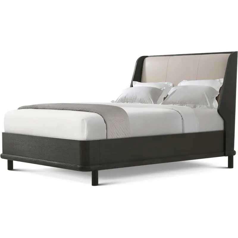 Repose Charcoal Oak US Queen Bed, Wooden, Upholstered Mega Sale