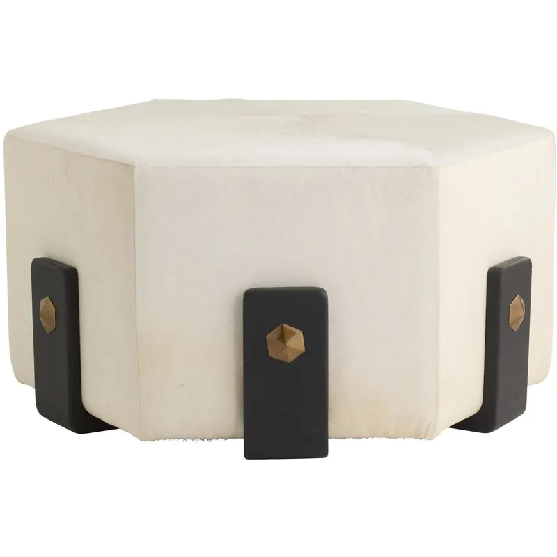 In Demand Ivonne 18 inch White and Ebony with Antique Brass Ottoman