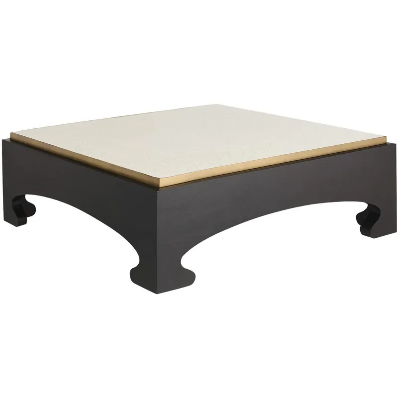 Montreal 48 X 16.5 inch Crackled Ivory and Ebony with Antique Brass Coffee Table Bulk Order