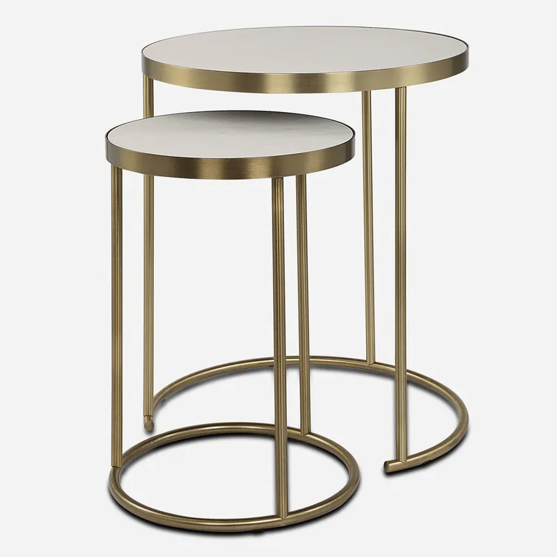 Flash Sale Aragon 24 X 19.5 inch Brass Plated and Faux White Shagreen Nesting Tables, Set of 2