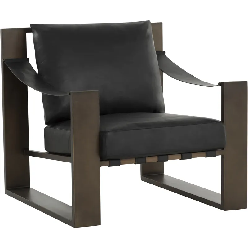 Low Price Berke Antique Bronze / Charcoal Black Leather Lounge Chair