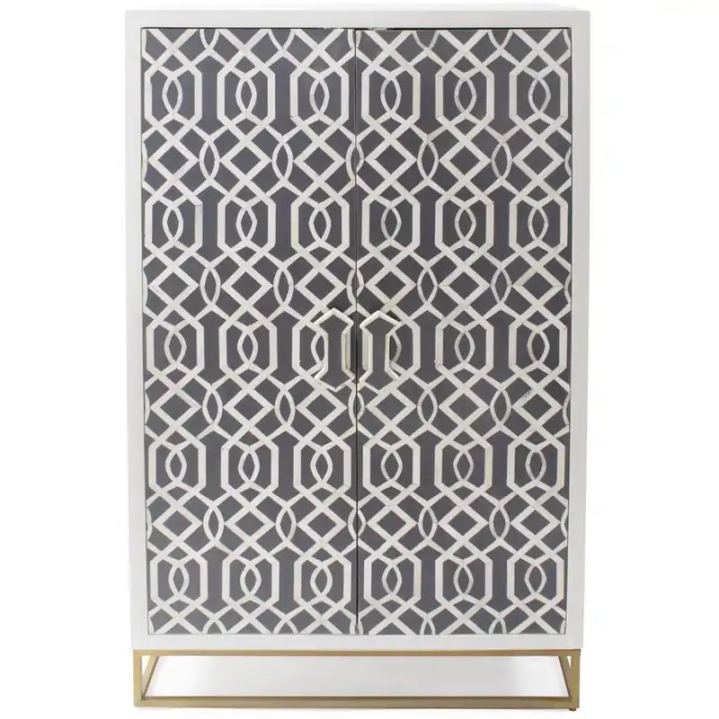 Holiday Sale Arrouge White and Gray with Gold Cabinet, Tall