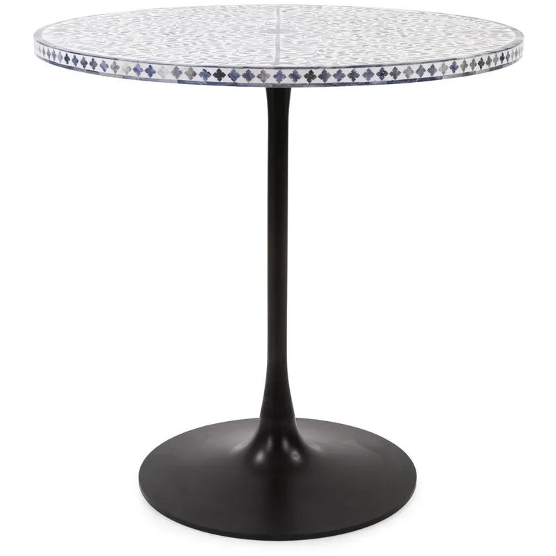 Trending Flora White and Blue with Black Bistro Table