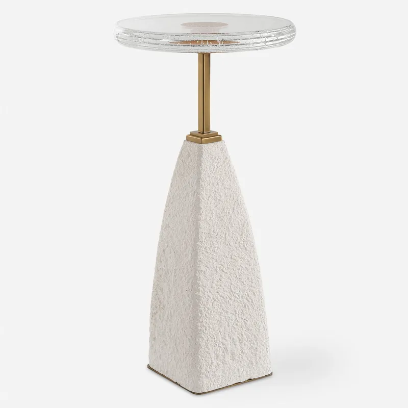 Limited Edition Sora 24 X 12 inch Seeded Glass and Sandstone with Brushed Brass Drink Table