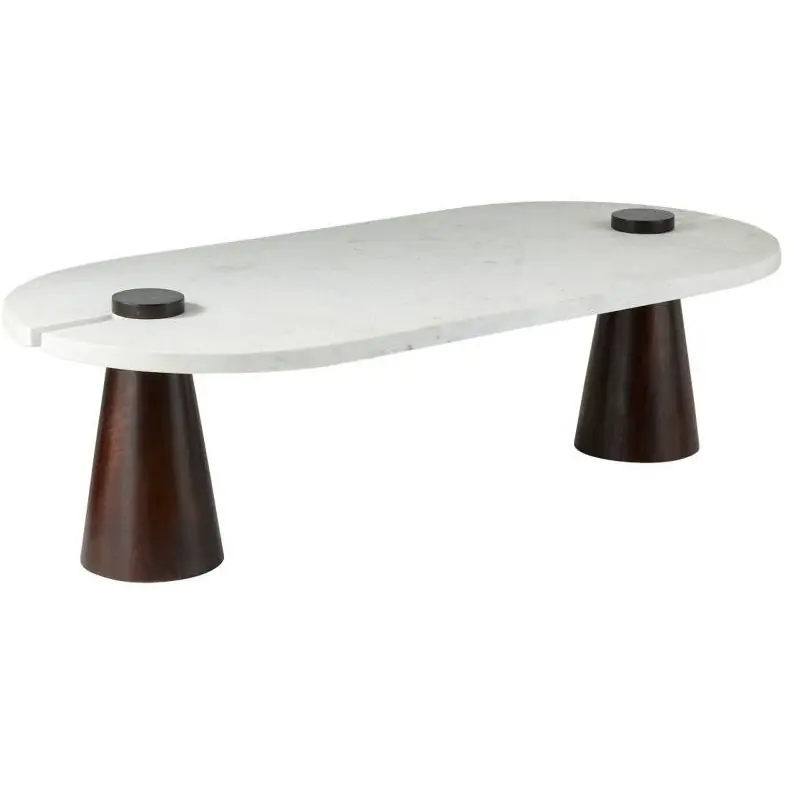 Brand New Delaney 52 X 24 inch White Marble and Umber Mango Wood Coffee Table