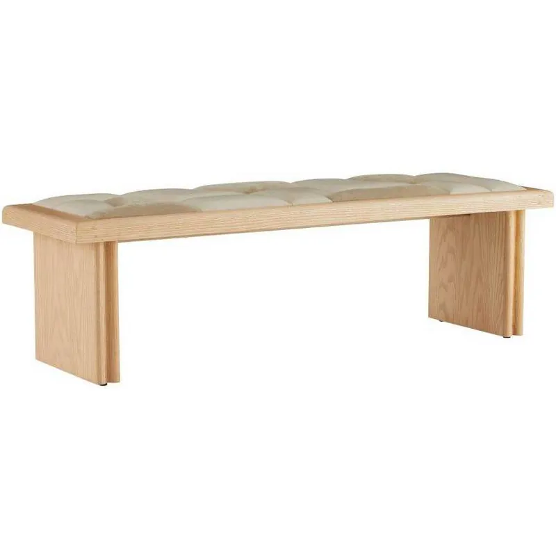 No Minimum Order Fairfield Greige Leather and Taupe Suede with Blonde Wood Bench