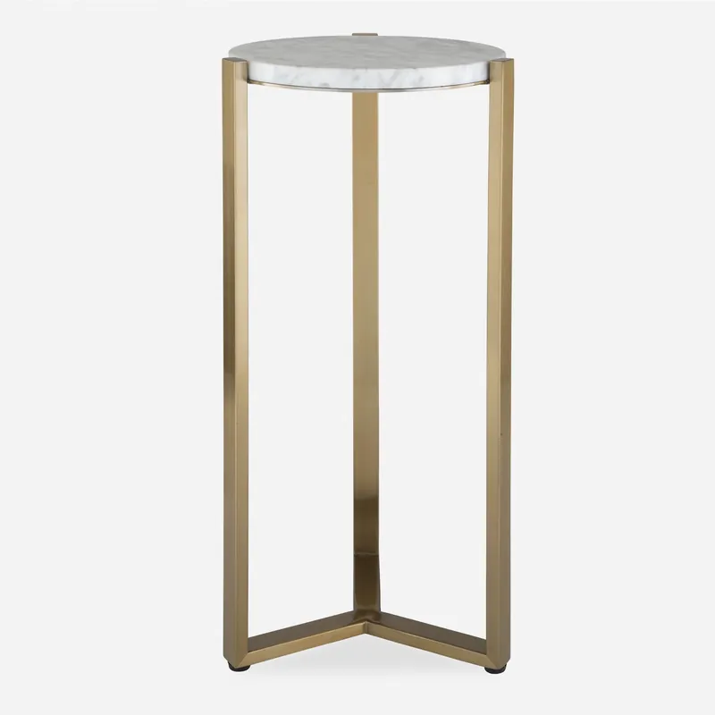 Pietra 23 X 10.63 inch Antique Brass and Carrara Marble Drink Table Fast Shipping
