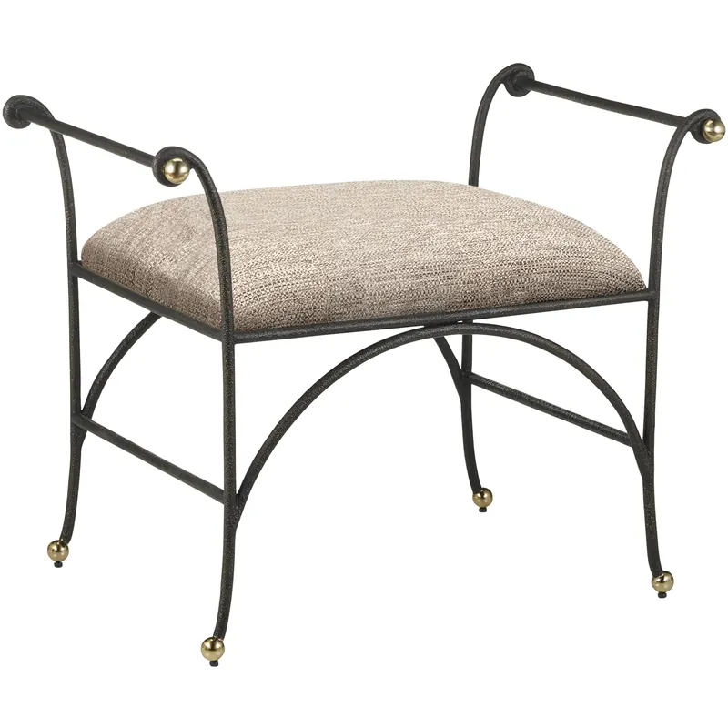 Mabel 24.25 inch Antique Black/Polished Brass Ottoman While Supplies Last
