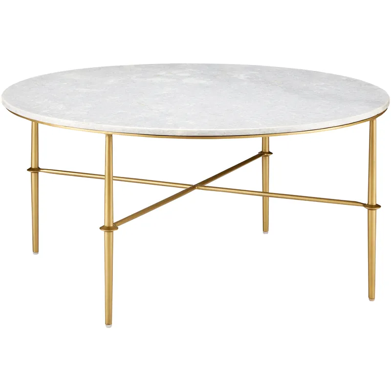 Kira 35.75 inch White and Antique Brass Cocktail Table Seasonal Sale