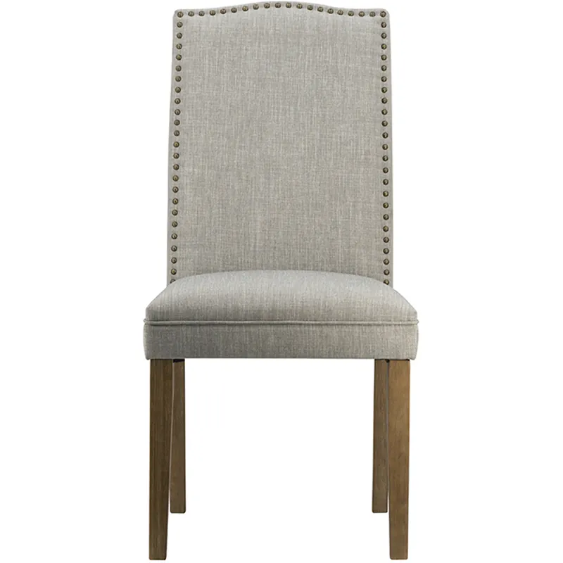 Upholstered Natural/Antique Brass Dining Chair in Smoke Gray Big Sale