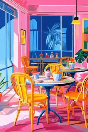 ▷ Morning Cafe III by Kosta Morr, 2025 | Acrylic Painting Worldwide Shipping
