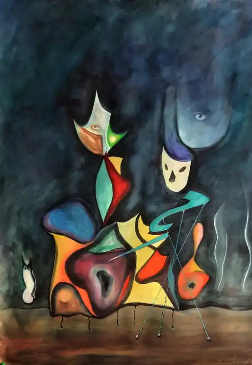 Budget ▷ Landscape with levitating metaphysical still life and its shadows by Vladimir Kolosov, 2025 | Watercolor Paintings
