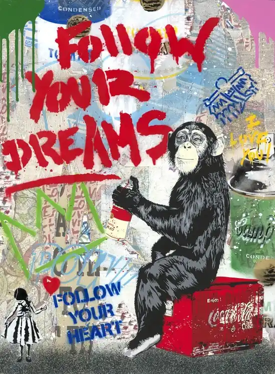 ▷ Everyday Life - Follow your Dreams (with Balloon Girl) by Mr Brainwash, 2025 | Mixed Media Painting Deal