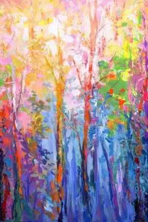▷ Abstract forest of colorful trees by Leon Devenice, 2025 | Acrylic Painting Save Now
