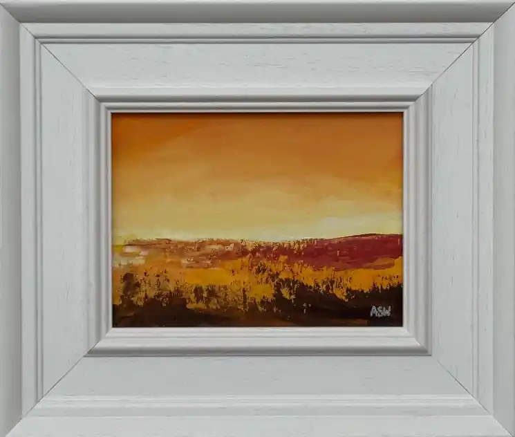 ▷ Golden Hour - Miniature Abstract Landscape Art by Angela Wakefield, 2025 | Acrylic Painting Original