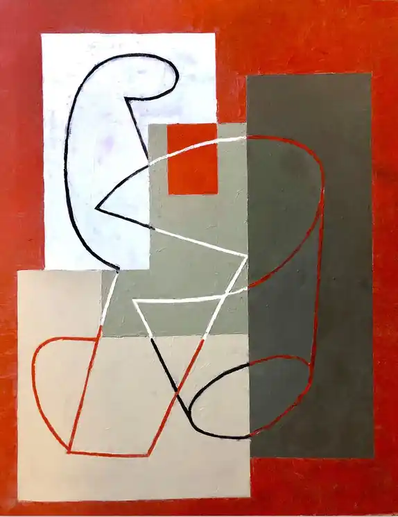 ▷ Breaking Contour (Red Square) II by Jeremy Annear, 2018 | Oil Painting for Sale Price Drop
