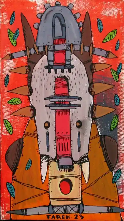 ▷ Totem Orange by Tarek, 2025 | Posca Paintings Wholesale