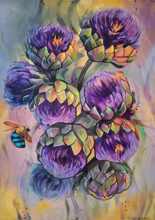 Free Delivery ▷ Inner Garden No.1 — Artichokes by Natalie Borisenko, 2025 | Acrylic Painting