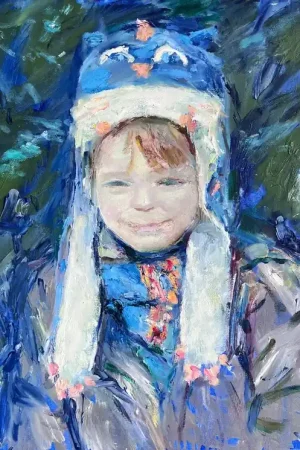 ▷ A Boy in Kitty Hat by Zakhar Shevchuk, 2025 | Oil Painting for Sale Premium