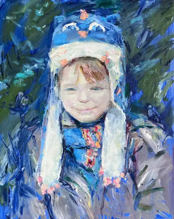 ▷ A Boy in Kitty Hat by Zakhar Shevchuk, 2025 | Oil Painting for Sale Premium