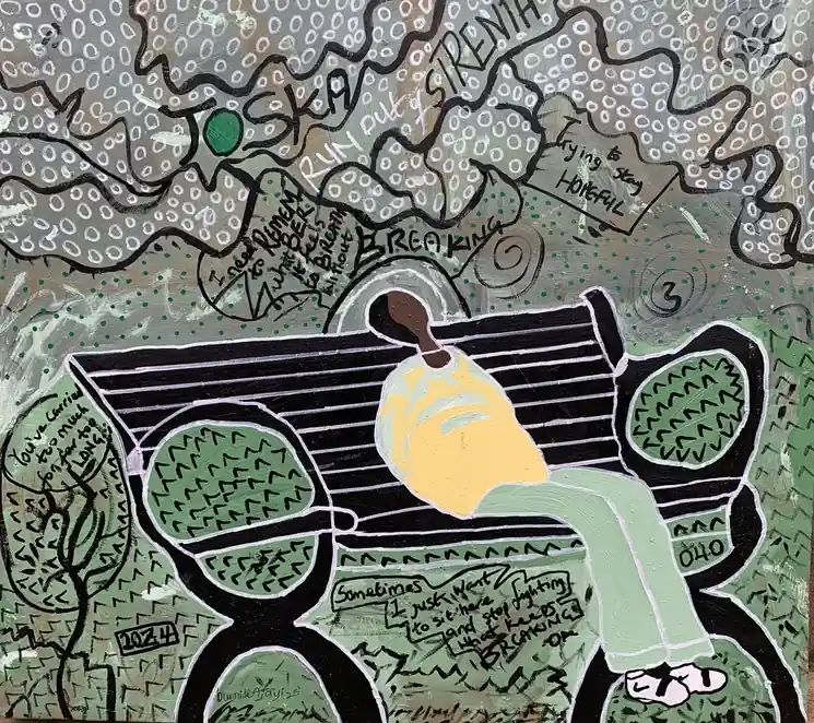 Top Pick ▷ Toska (Tired) - 21st Century, Contemporary, Abstract Expression, Pop Culture by Olumide Ajayi, 2025 | Ink Painting