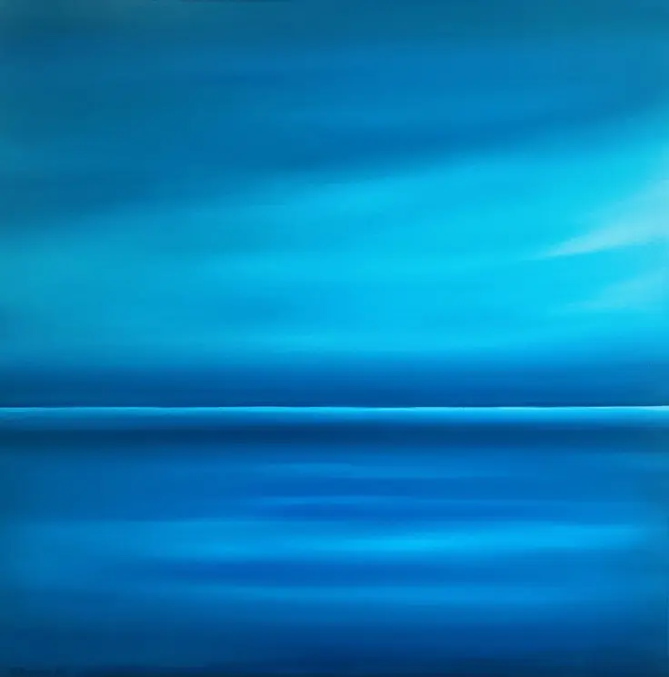 ▷ Blue seascape, sky- skyline, water, sunset, ocean by Nataliia Krykun, 2024 | Acrylic Painting Secure Checkout