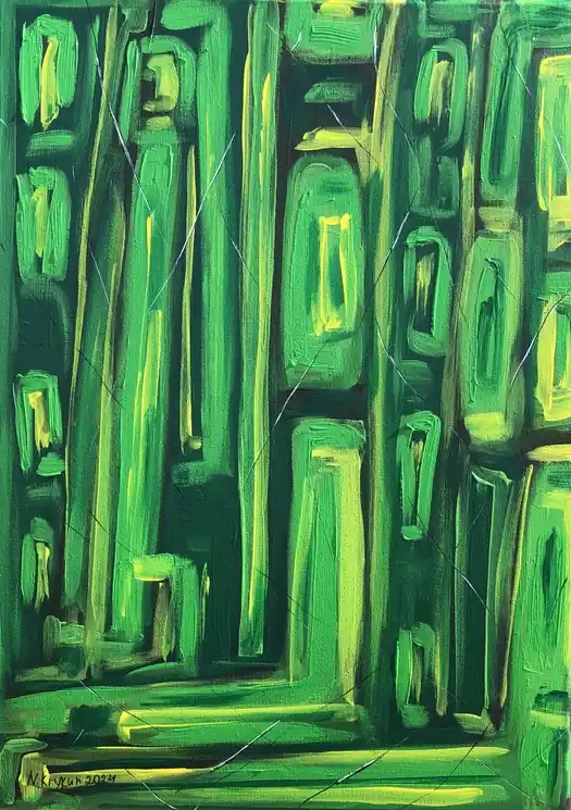 Flash Sale ▷ Spring leaves Series - green energy power garden landscape by Nataliia Krykun, 2024 | Acrylic Painting